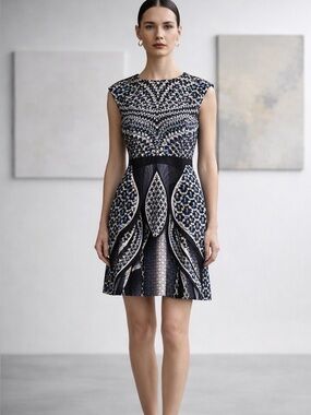 Peter Pilotto Silk Geometric Mini Dress Architectural Cocktail Dress US 4